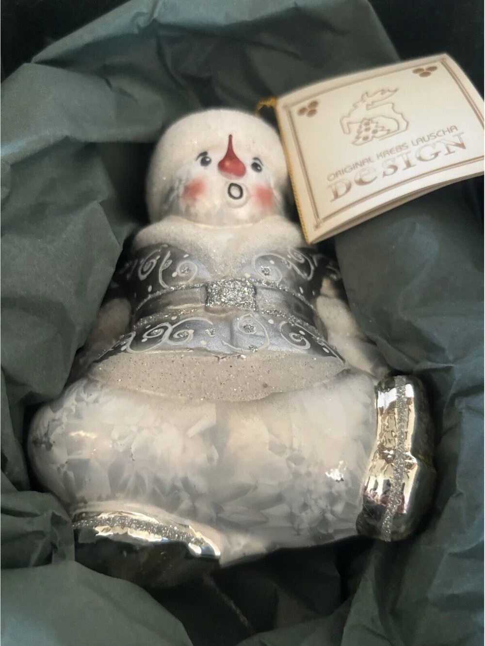 Krebs Lauscha Mouth Blown Glass Snowman Christmas Ornament Germany VTG